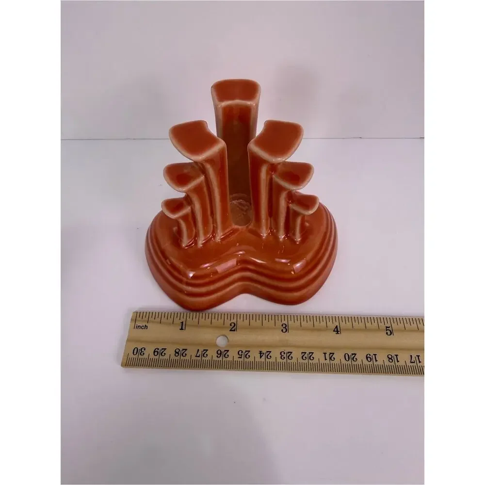 Fiesta Homer Laughlin Persimmon Pyramid Tripod Candle Holders Pair Retired